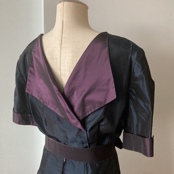 Taffeta navy & purple belted dress NWT - Picture 4 of 7